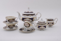 Синий чайный сервиз Leander - Соната, декор 0440 (Кобальт Роза) на 6 персон (15 предметов) 30440