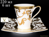 Набор чайных пар с квадратными тарелками Falkenporzellan Tosca White Gold на 6 персон (12 предметов)